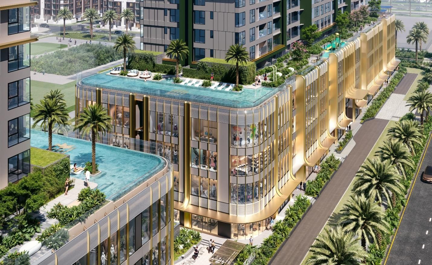 A building with a pool in the middle of itAI-generated content may be incorrect.