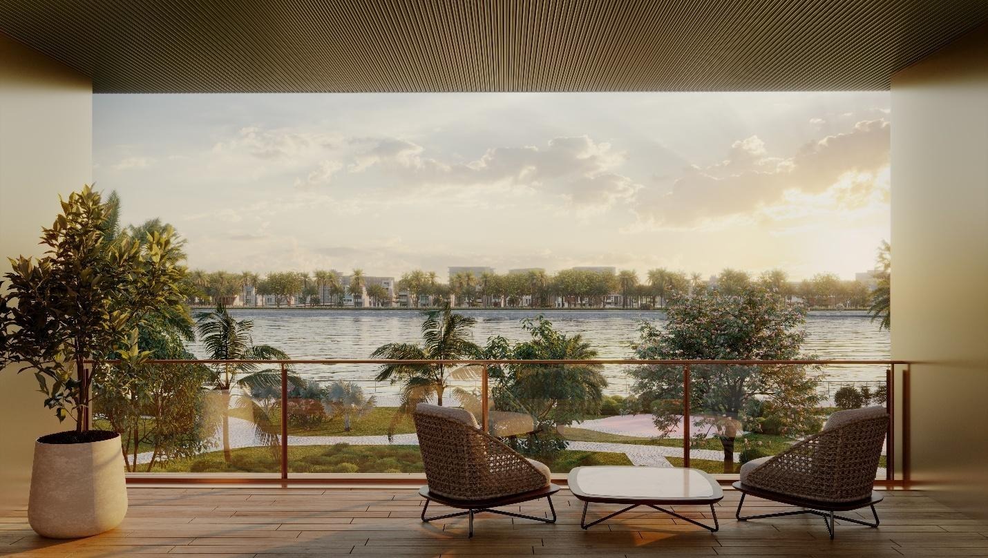 A view of a lake from a deckAI-generated content may be incorrect.