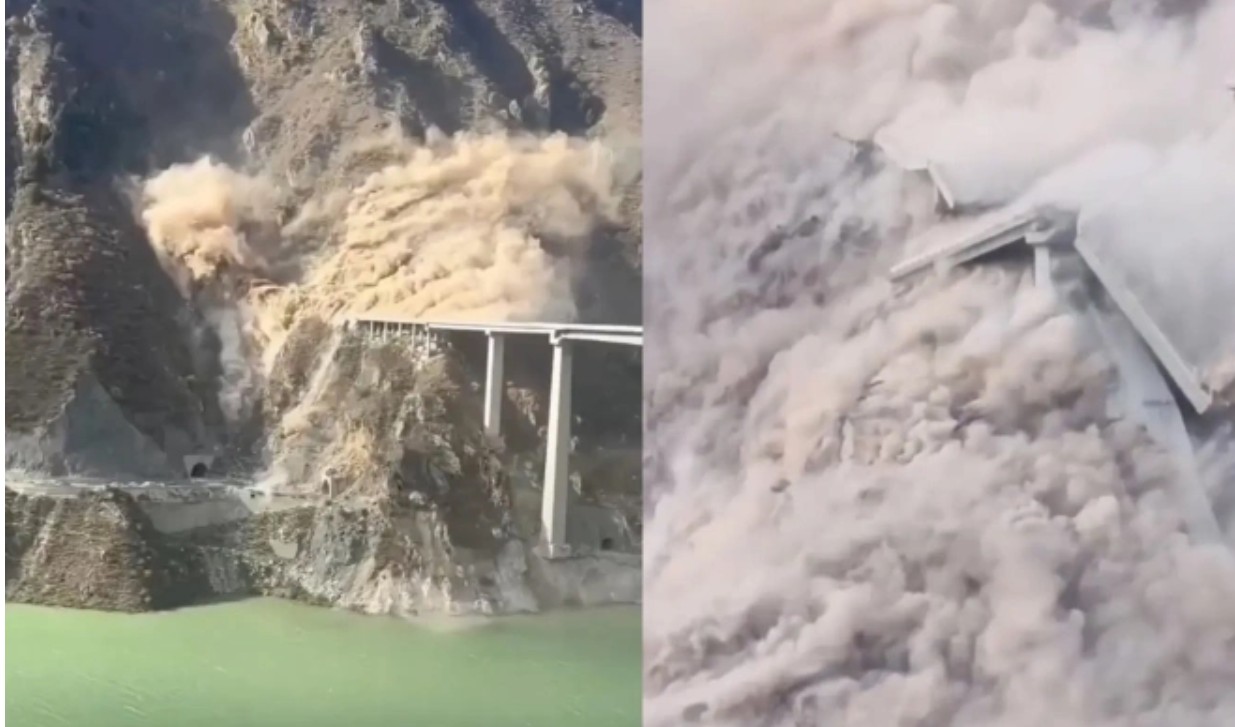 Nóng: Sập cầu vượt cao tốc ở Trung Quốc