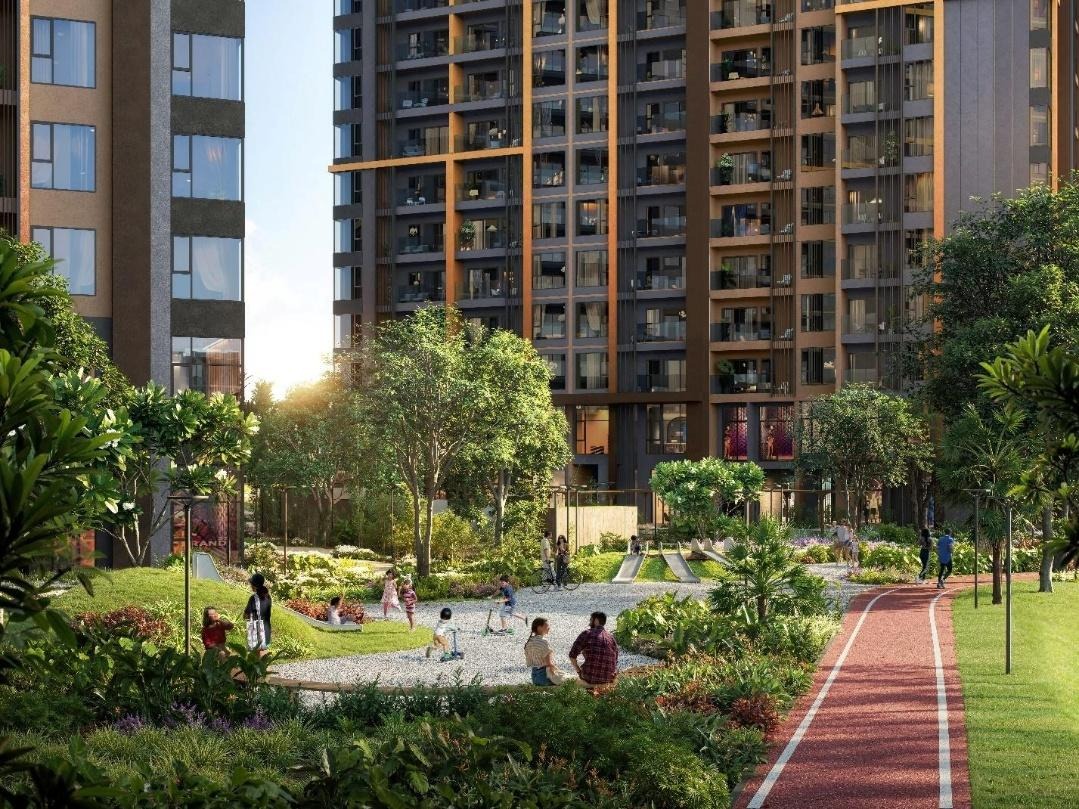 A park with people and trees in front of a tall buildingAI-generated content may be incorrect.