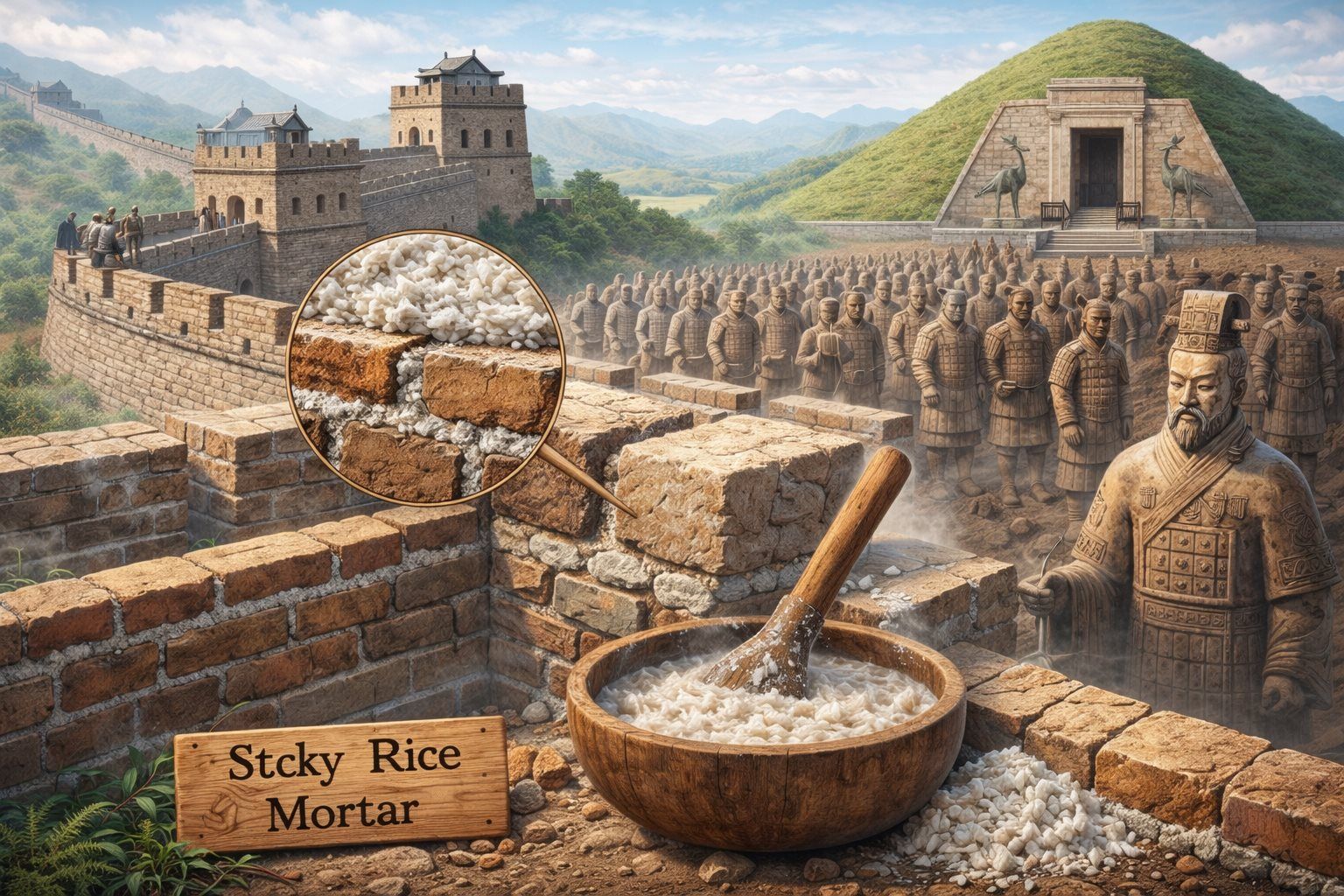 Xi măng gạo nếp của Tần Thủy Hoàng: Công nghệ vật liệu bền vững nghìn năm tuổi