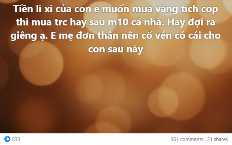 Cầm tiền lì xì của con, nhiều mẹ băn khoăn: Đi mua vàng luôn cho nóng hay đợi qua ngày Thần Tài?