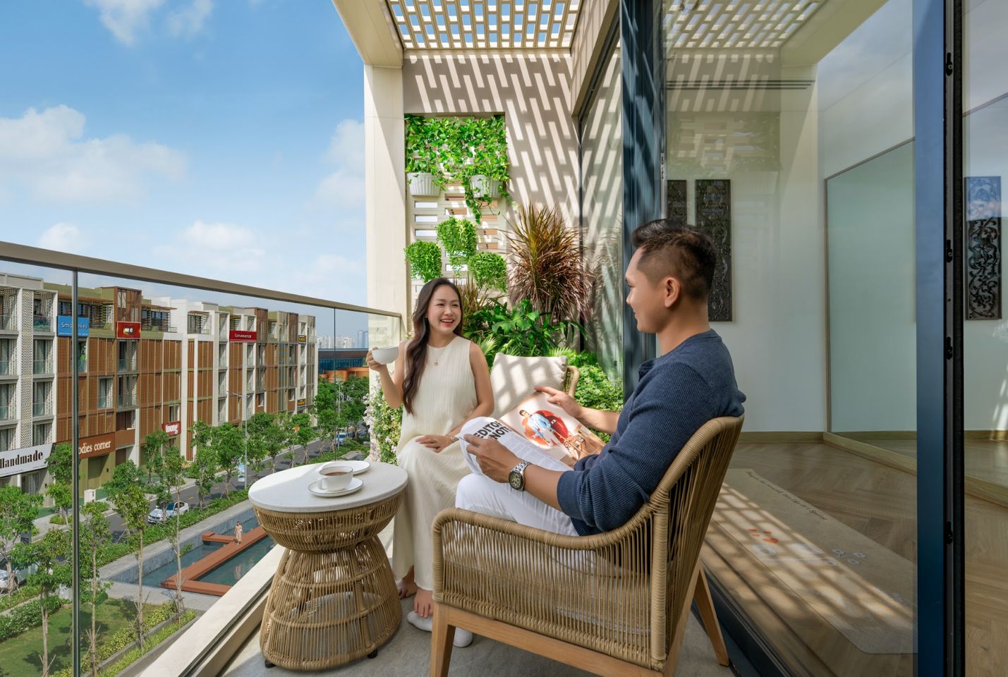 A person and person sitting on a balconyAI-generated content may be incorrect.